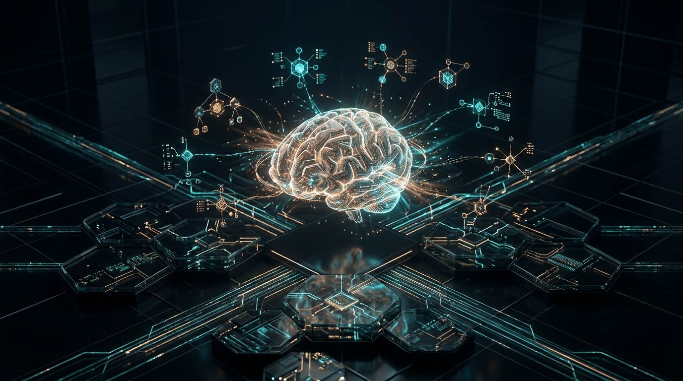 Muse Memory hero artwork showing a glowing brain surrounded by connected nodes and memory clusters.